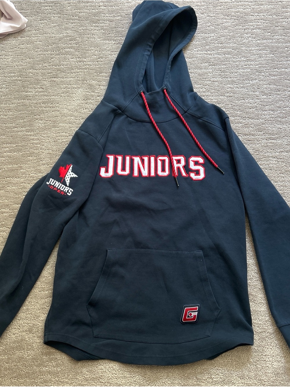 JUNIORS Navy Hooded Sweatshirt with Red Trim